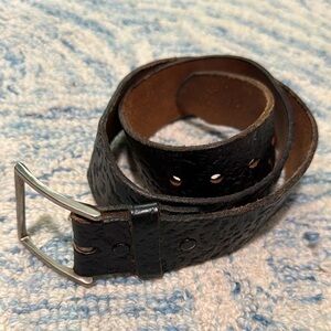Vintage steerhide black texture leather belt, 34